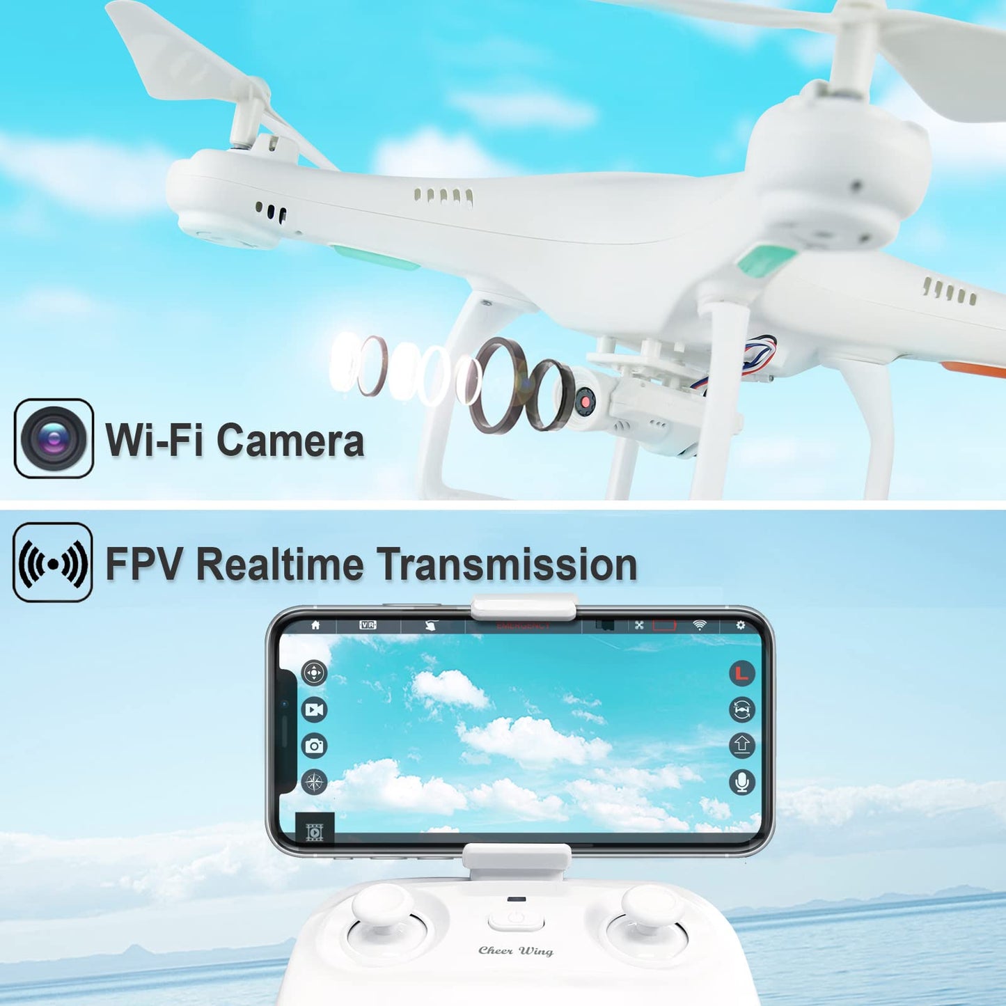 Cheerwing CW4 RC Drone with 720P HD Camera for Adults RC Quadcopter with Auto Hovering, One Key Start, Custom Flight