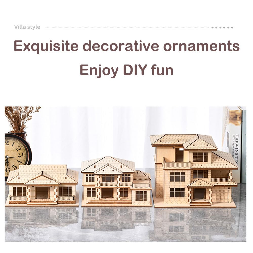 3D Wooden Puzzles for Adults,DIY Color Modern Villa Wooden Model Kits,Creative Art Ornaments,Gift on Birthday
