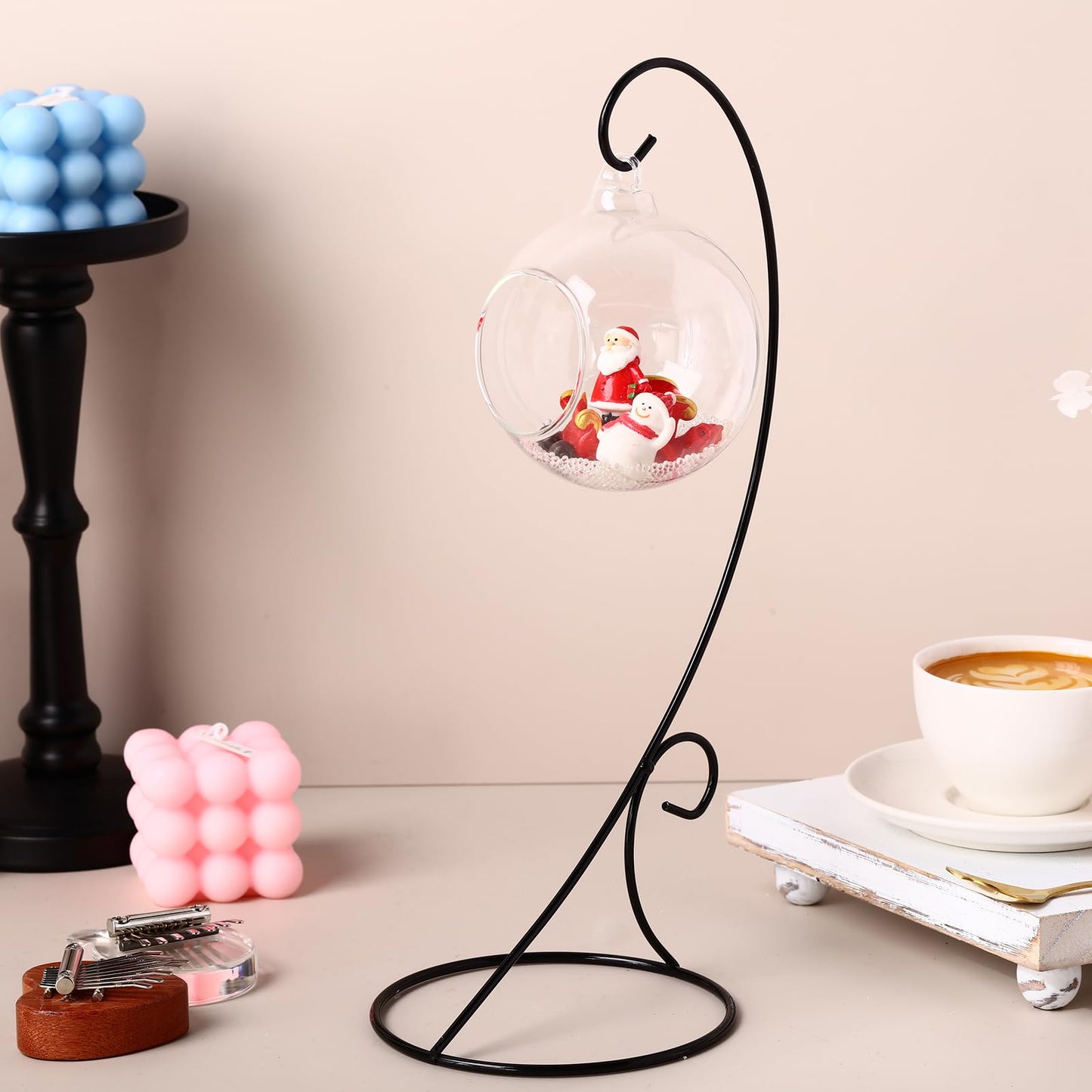 Tandefio 16 Pcs13''Ornament Holder Display Stand Bulk Black Iron Hanging Stand Rack Hook Display Holder Ornament for Glass Globe Air Plant Terrarium Witch Ball Home Wedding