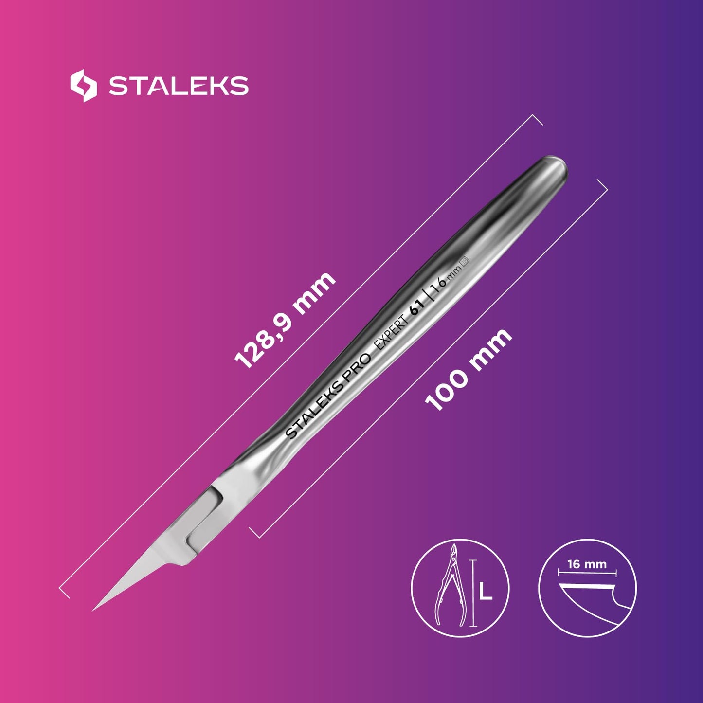 Staleks Pro EXPERT 61 Ingrown Toenail Nippers – 16mm Blades – Narrow Tips with Safe Ends – Stainless Steel – Professional Pedicure Tool