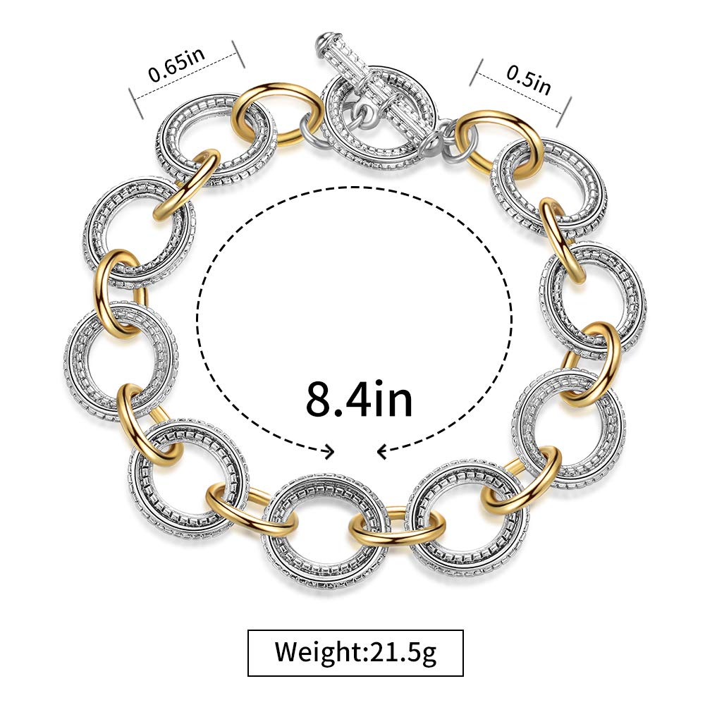 Mytys Link Bracelet for Women 2 tone Circles Chain Wire Cable Bangle Designer Inspired Bracelets Style 6