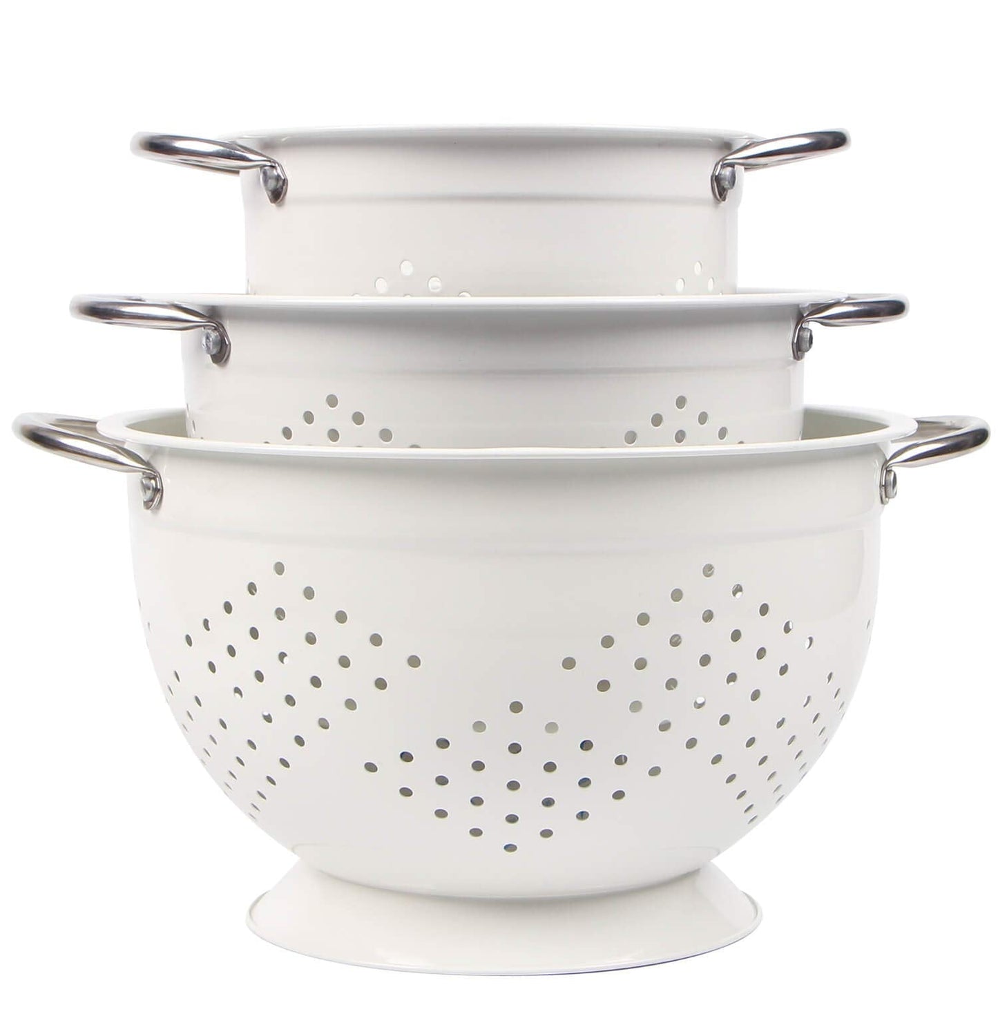 Rorence Powder Coated Steel Colanders: 1.5 Quart 3 Quart & 5 Quart Set of 3 - White