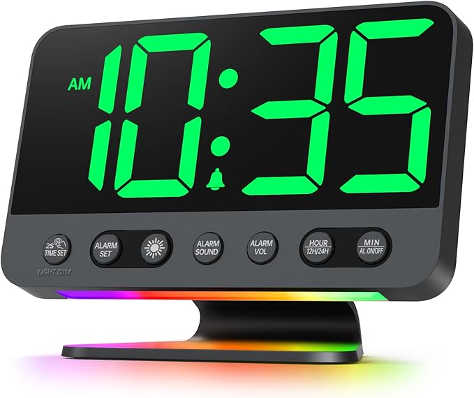 Odokee Digital Alarm Clocks for Bedrooms with Large Bold Number | Electric Desk Clock with Night Light & Brightness Dimmer - Loud Alarm for Heavy Sleepers with Adjustable Volume - Green