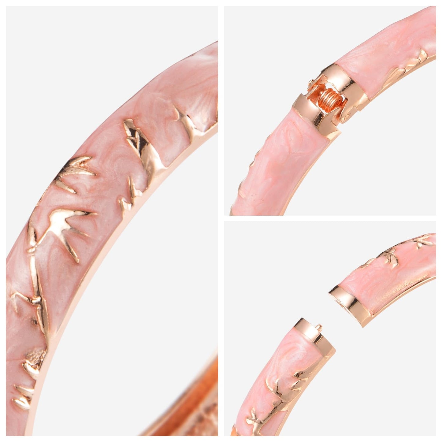 UJOY Gorgeous Bracelets Enameled Floral Cloisonne Gift Plated Cuff Bangles Jewelry Sets Box for Women 55A100-55A117 Green Pink