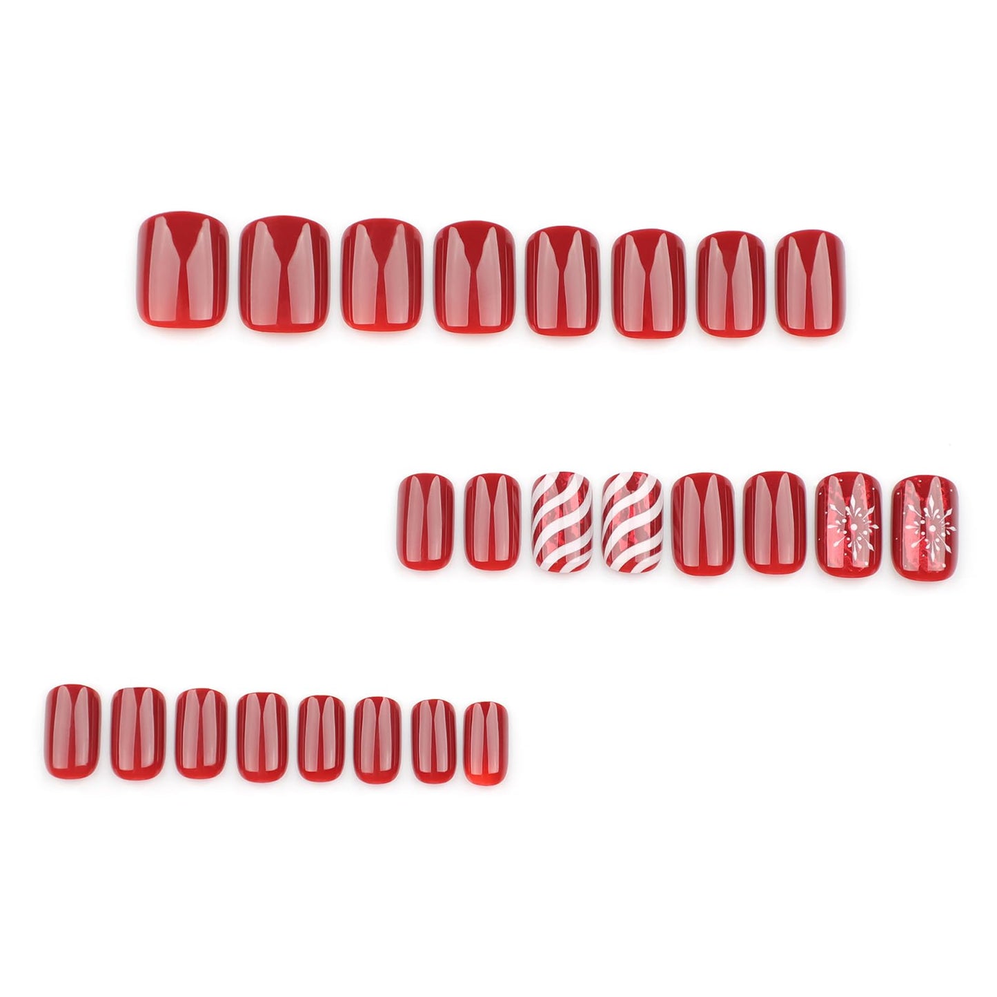 Christmas Red Press on Nails Acrylic Nails: Short Square Fake Nails Winter Xmas Press on Nails with Snowflake Design, Glossy False Nails Christmas Glue on nails for Women 24Pcs