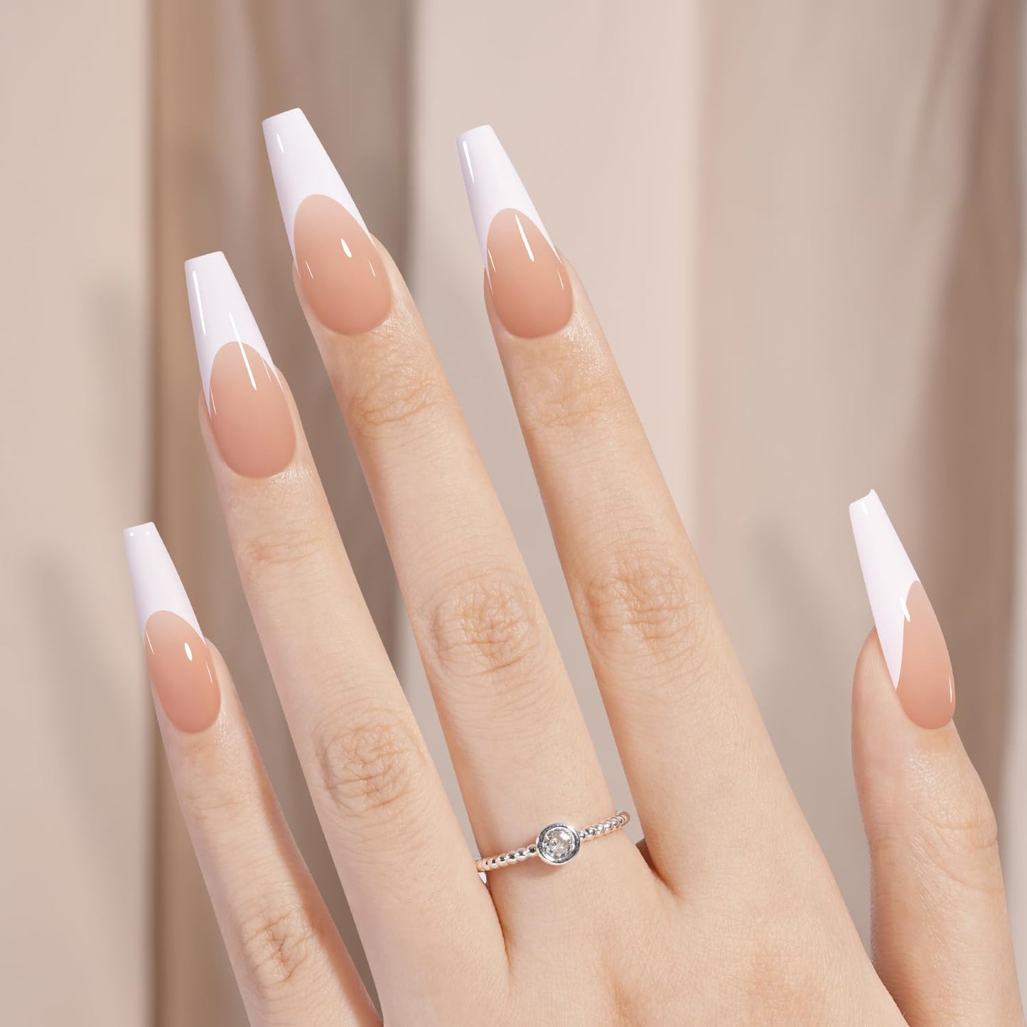 AILLSA French Gel Nail Tips, 180 Pcs French Tip Press On Nails Long Coffin Brown, Pre-Applied Primer & Base Coat, No Need File, Soft Nail Tips, Fake Nails for Nail Art DIY 15 Sizes