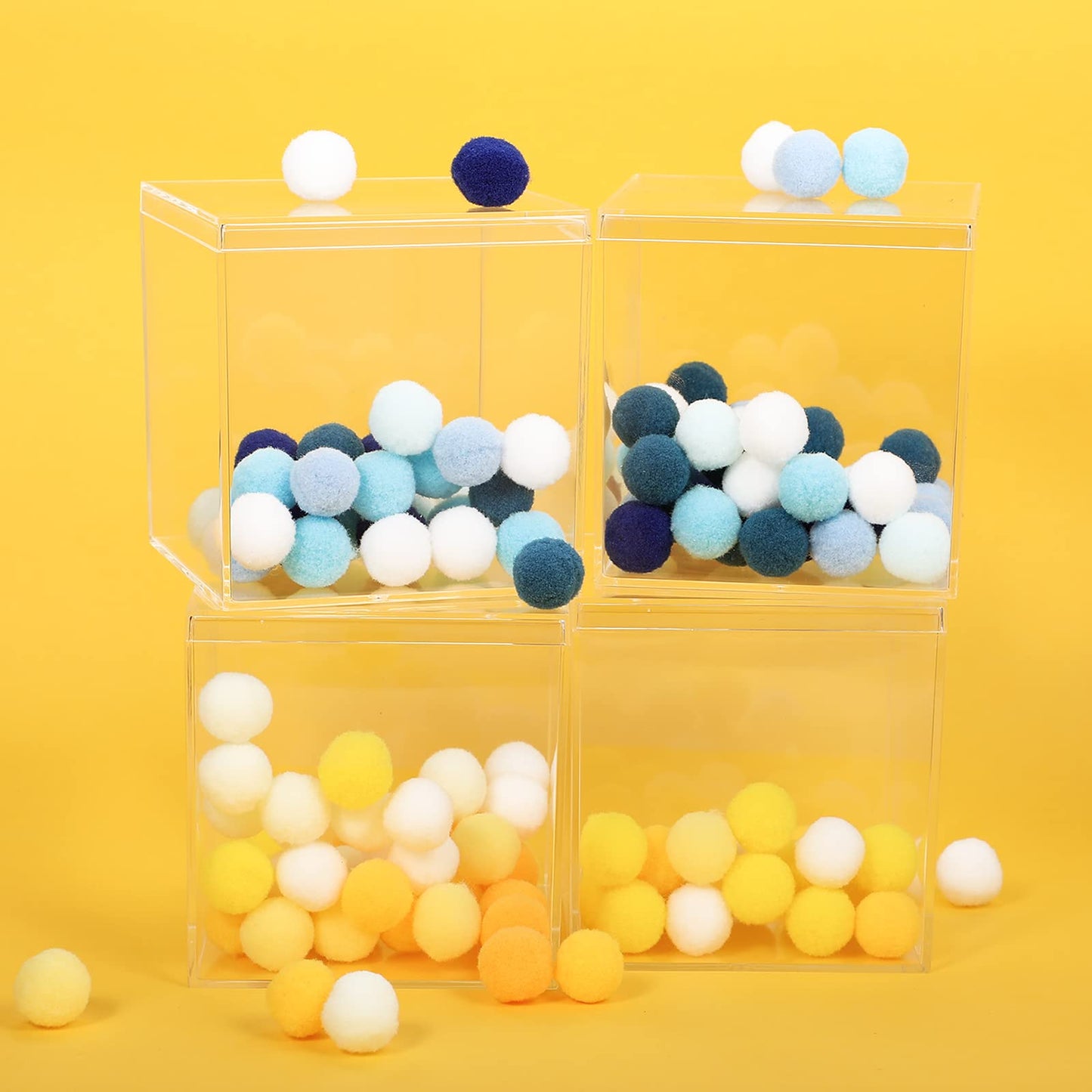 Kamehame Acrylic Boxes for Display 4 Pack Clear Plastic Square Cube, 3.9x3.9x3.9Inch/100x100x100mm Small Acrylic Box with Lid, Candy Pill and Tiny Jewelry Storage Boxes Organize Containers