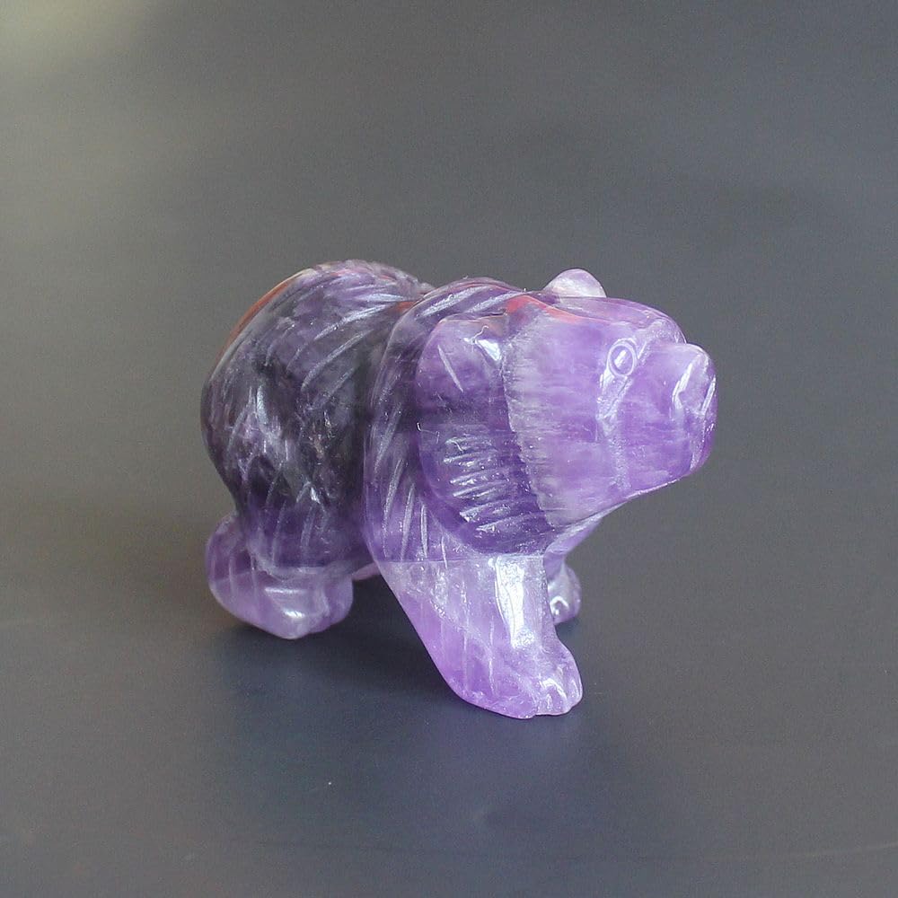 HLbshi Hand Carved Gemstone Crystal Bear Figurine Animal Statue Carving Office Home Decor Collections 2'' (Purple Amethyst)