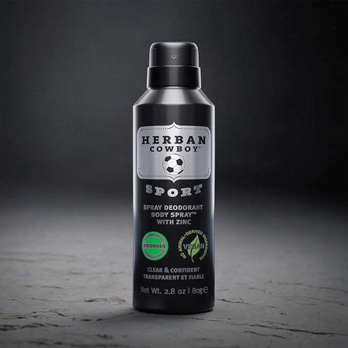 Herban Cowboy Dry Spray Deodorant Sport – 2.8 oz Men’s Dry Spray Deodorant Enhanced with Parsley, Rosemary & Sage No Parabens, No Phthalates & Certified Vegan (1 Pack, Sport)