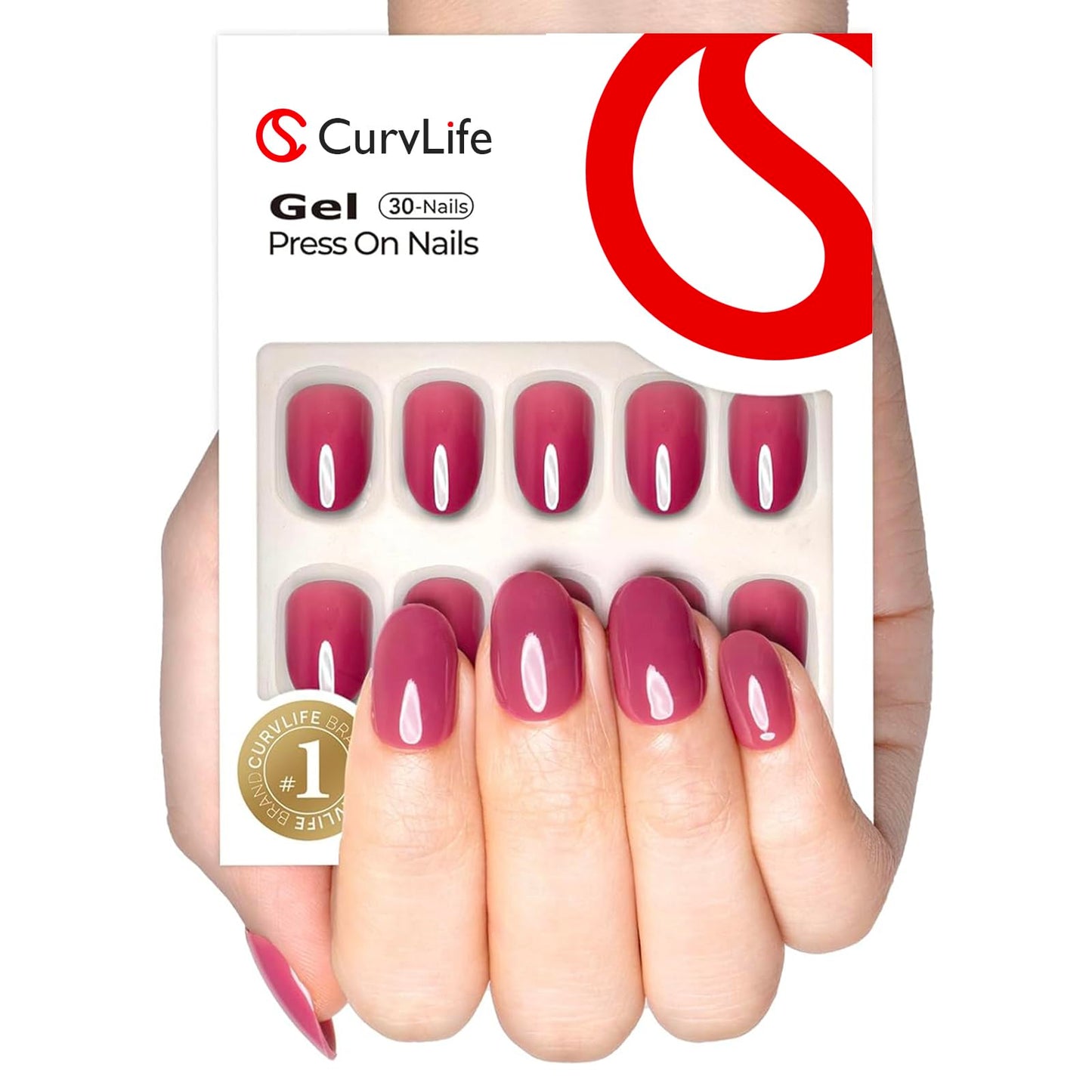 Curvlife Soft Gel Oval Press on Nails Short, Fake Nails with Red Purple rose Design Full Cover False Nails for Women Reusable Nail Kit