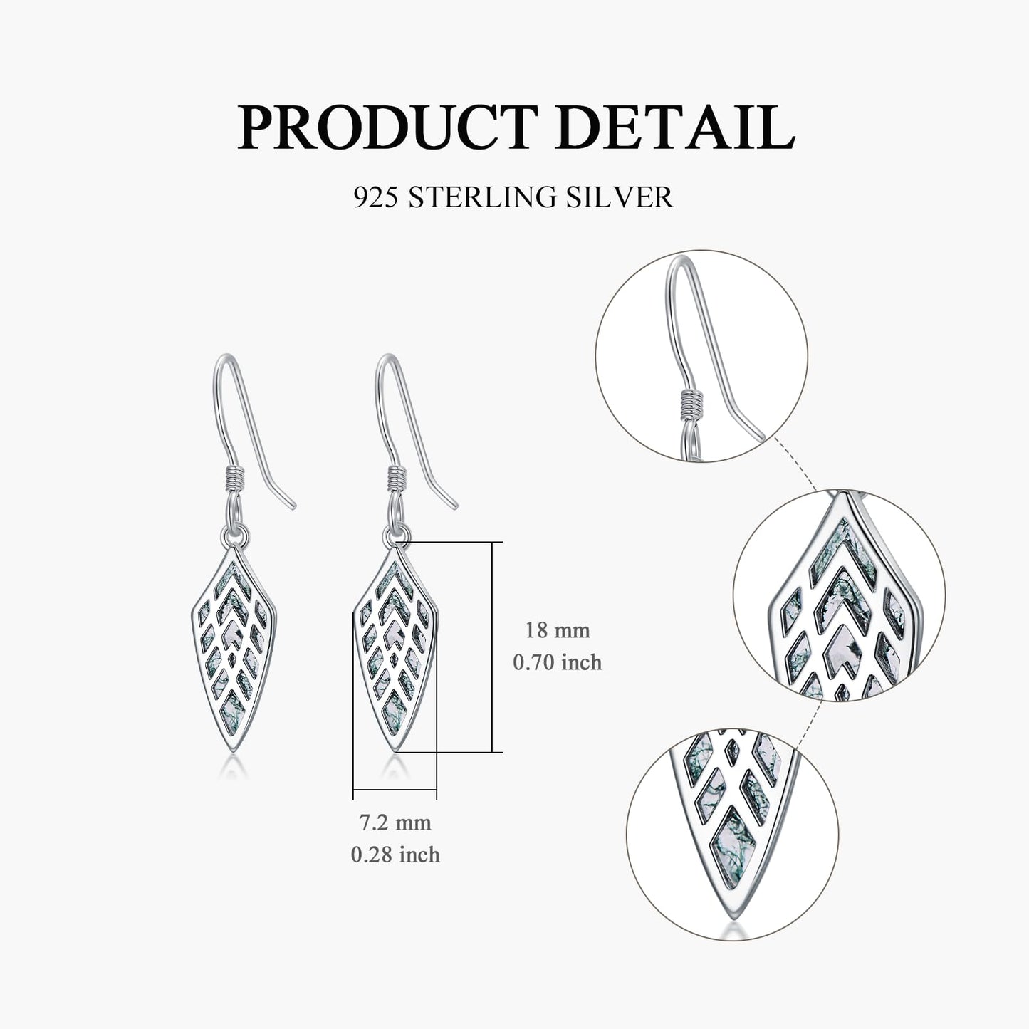PROESS Natural Moss Agate Dangle Earrings 925 Sterling Silver Arrowhead Earrings Moss Agate Arrowhead Jewelry for Women