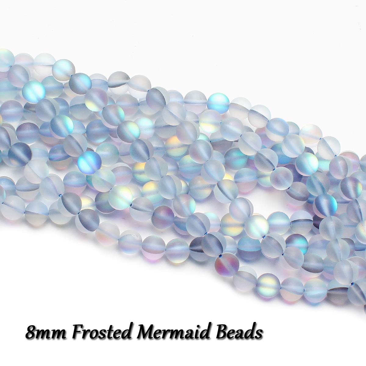 70PCS Natural 8MM Healing Gemstone, Synthetic Frosted Mermaid Energy Stone Round Loose Beads, Semi-Precious Crystal Beads with Free Elastic String for Jewelry Making DIY
