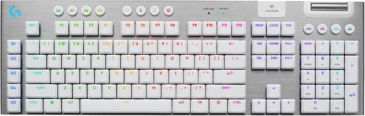 Logitech G915 X Lightspeed Wireless Mechanical Gaming Keyboard, Double-Shot PBT Keycaps, Fully Programmable Keys, RGB Backlit Mac/PC Gaming Keyboards, Aluminum Finish, GL Tactile Switches, White