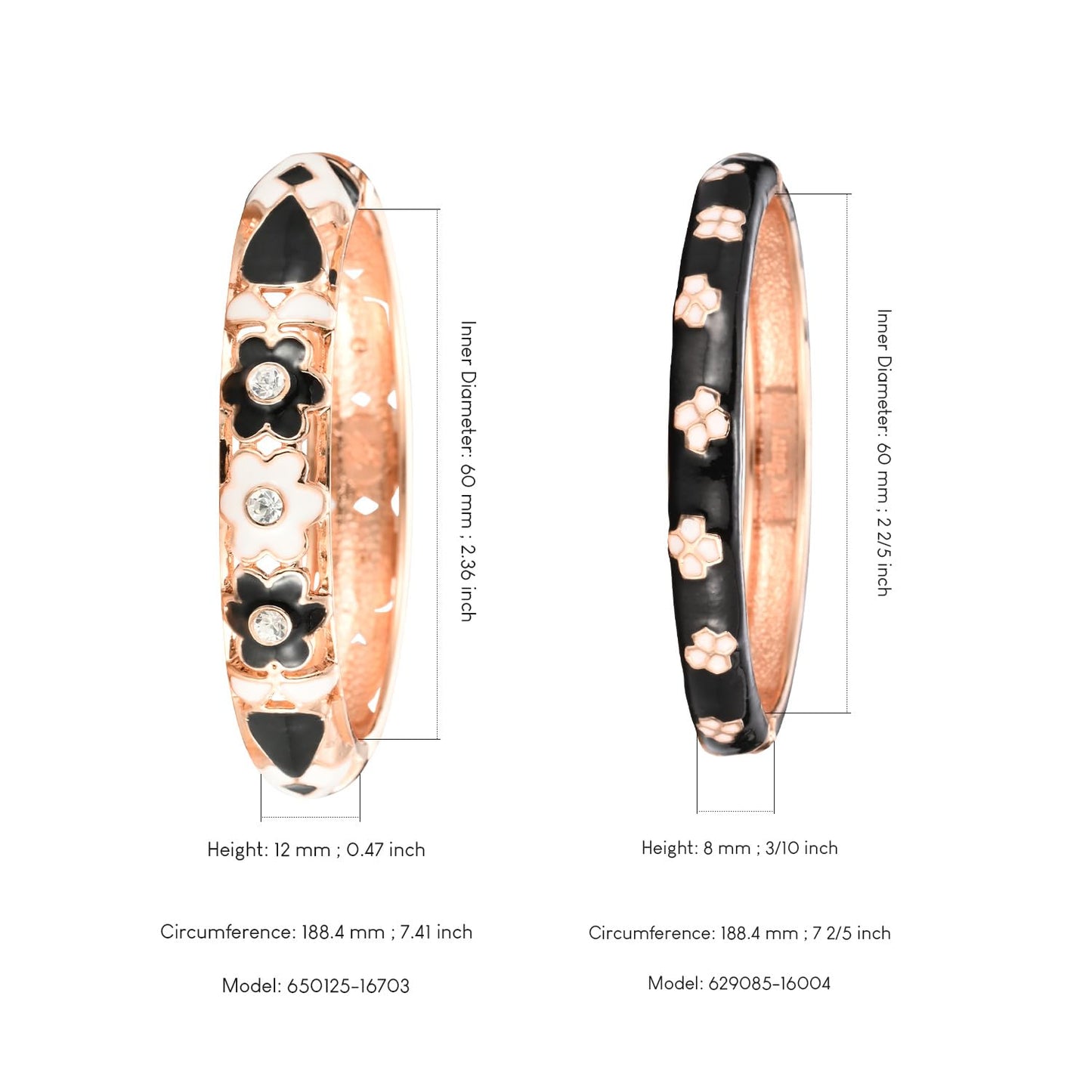 UJOY Vintage Cloisonne Bracelet Beautiful Flower Enamel Hinge Plated Rose Bangles Jewelry for Women's Gifts 88A18 3pcs Black