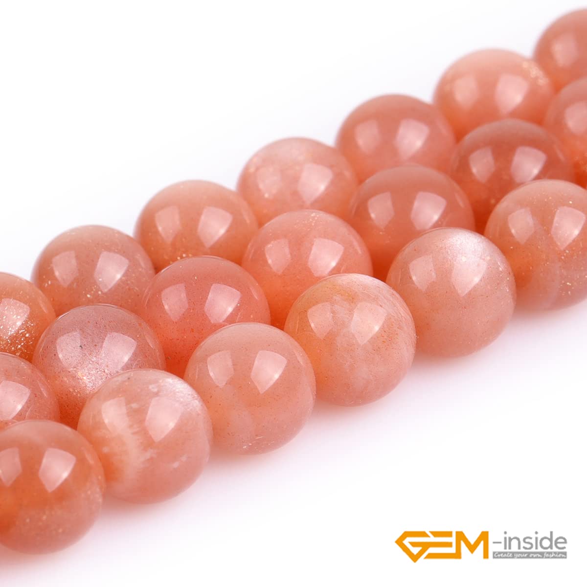 Gem-Inside 8mm Natural AAA Grade Orange Sunstone Gemstone Round Loose Beads for Jewelry Making 15 Inches
