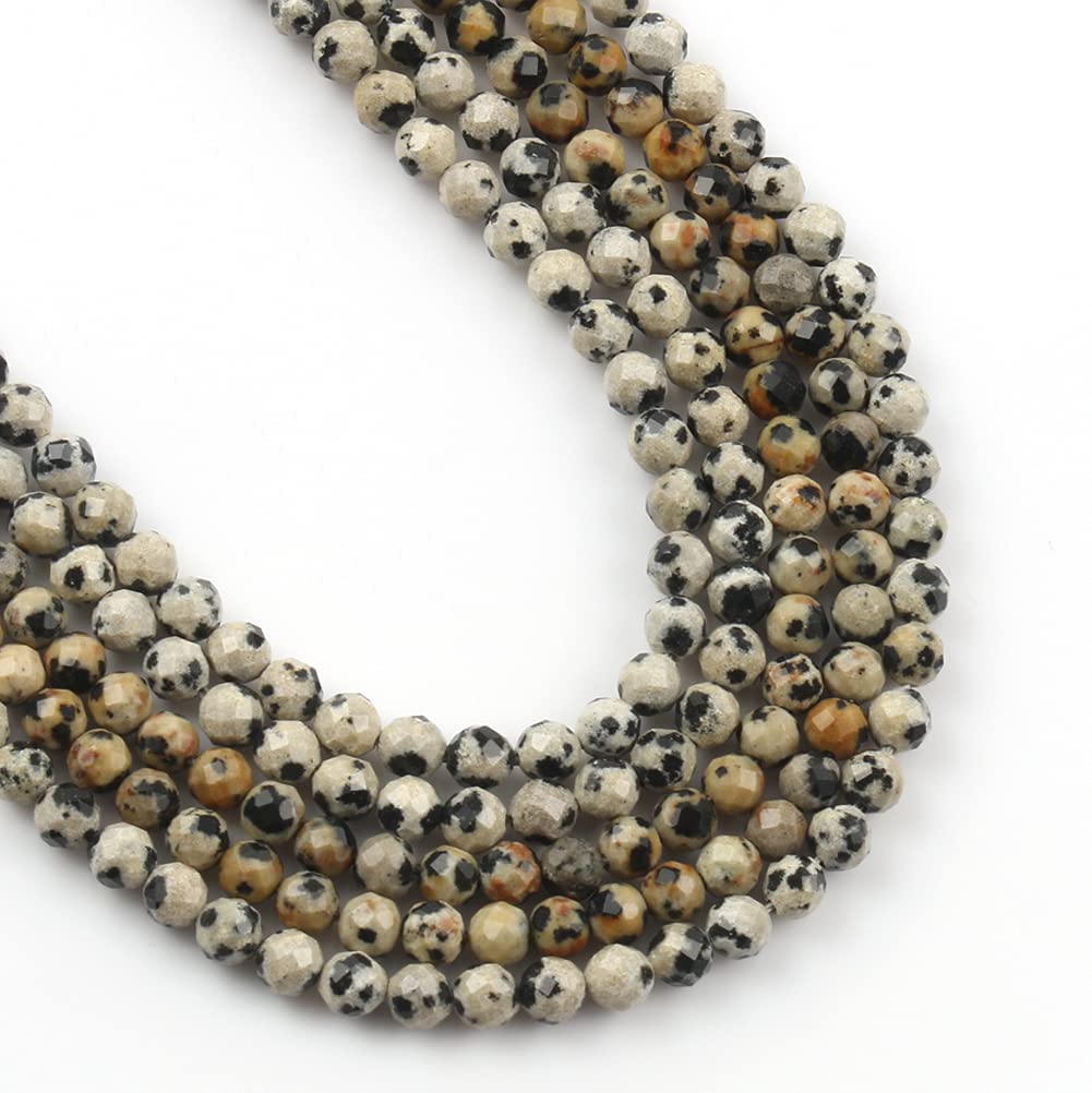 Song Xi 120pcs 3mm Natural Dalmatian Gemstone Beads Faceted Round Loose Stone Beads for Jewelry Making (1 Strand)