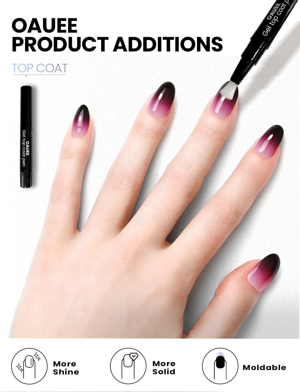 Oauee Semi Cured Gel Nail Strips | Built-In Gel Top Coat | UV Light Required | Salon Quality, Easy Application And Removal (Nocturnal Fuchsia）