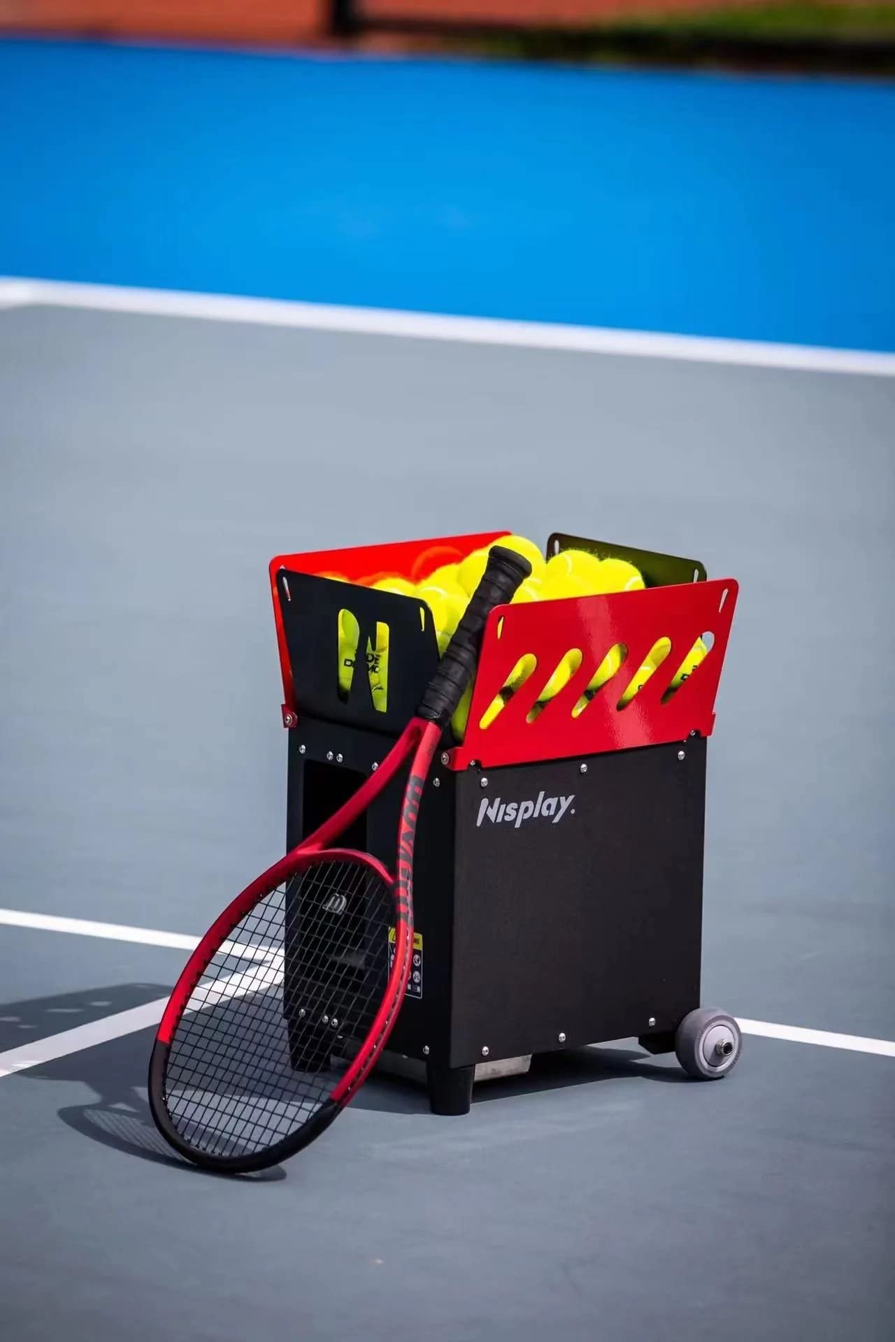 Nisplay Portable Tennis Ball Machine (26lbs) - Dual Motor for TopSpin and Backspin, 80+ Balls, Max 68MPH, 4+ Hours Play with External Lithium Battery (Ball Machine Only)