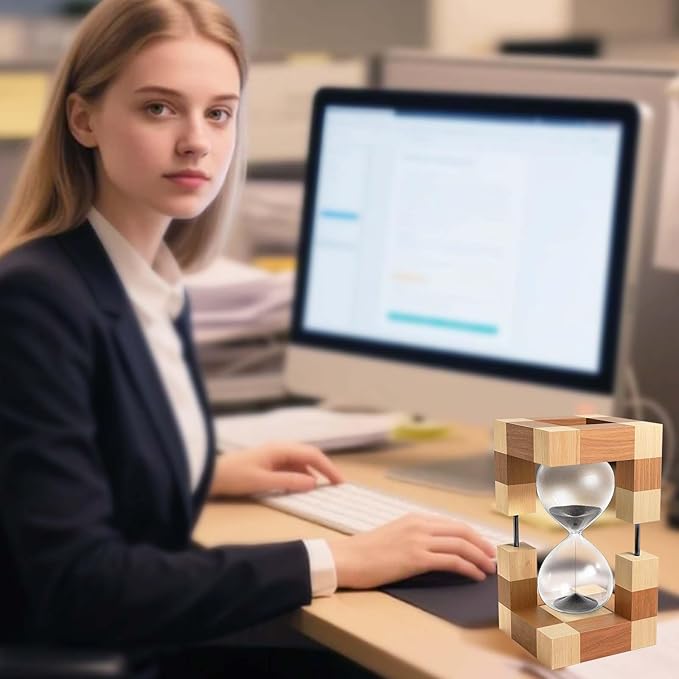 Sand Timer 30 Minute, Large Wooden Hourglass, 30 Min Wood Sand Clock Hour Glass, Reloj De Arena, Decorative Sandglass, Home, Classrom, Office, Cooking, Black Sand