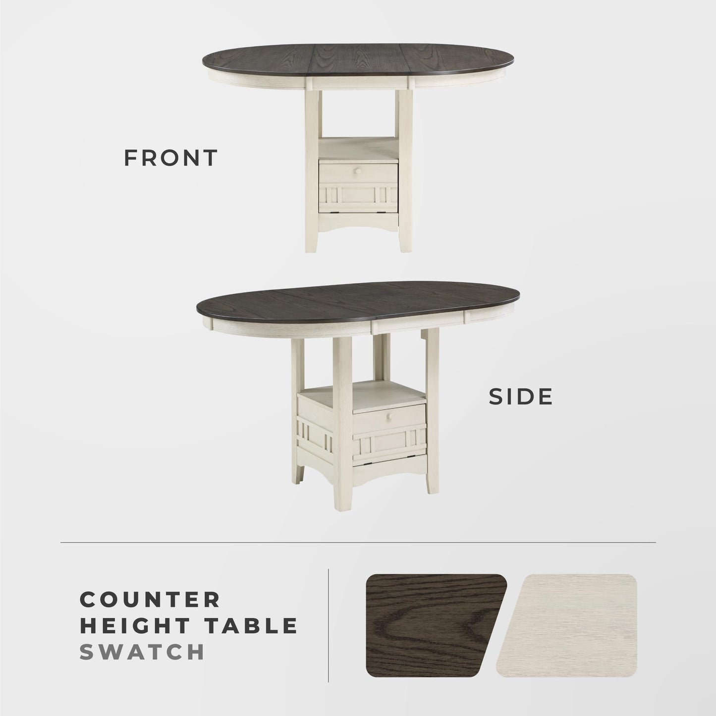 Lexicon Dante Oval Counter Height Dining Table for 4, Expandable Wood Table with Extension Leaf & Built-in Storage Base, Easy Assembly for Kitchen Islands & Breakfast Bars - Rosy Brown/Antique White