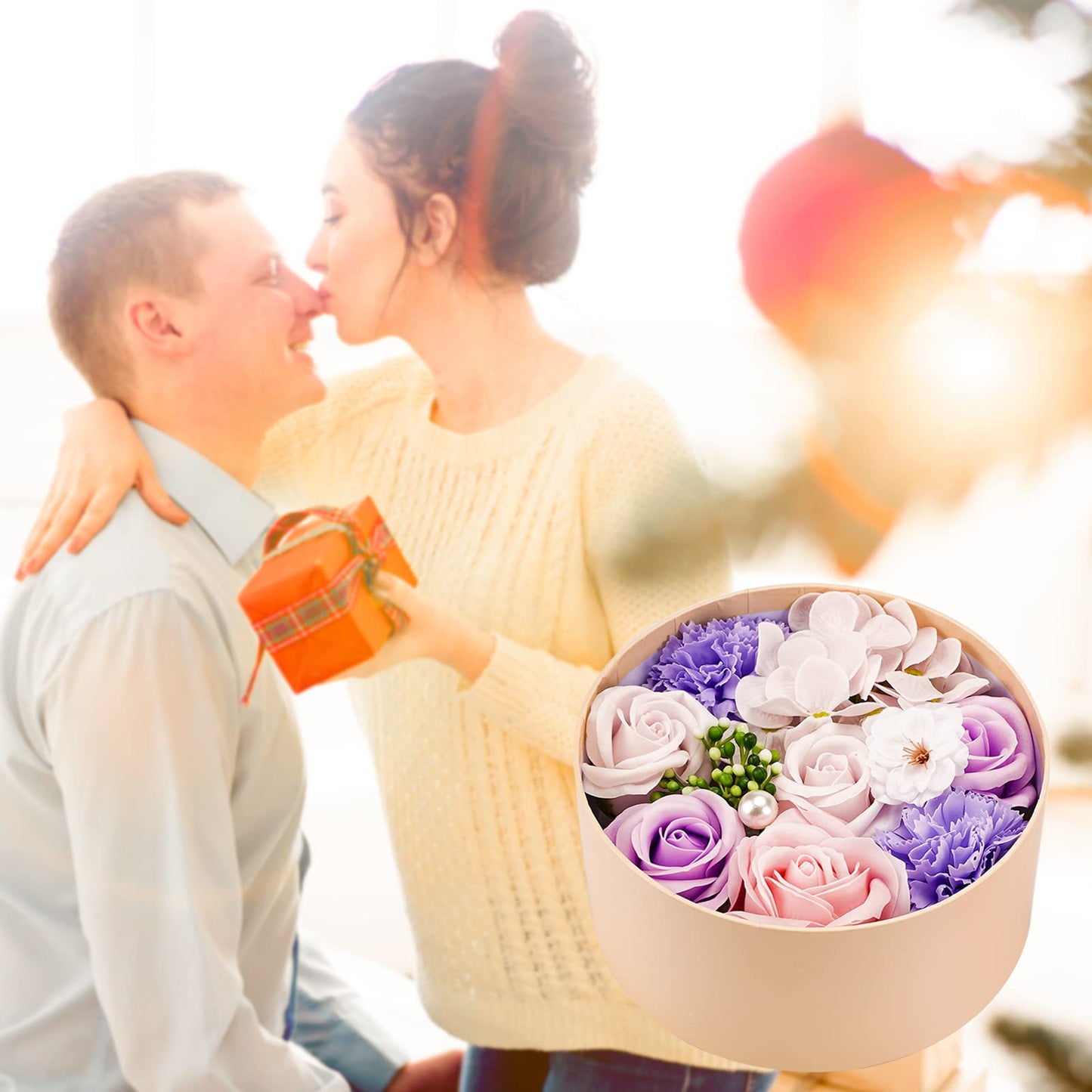 Rose Soap Petals Gift Set - Floral Scented Bath Soap with Essential Oils in Decorative Flower Box, Valentine Soap & Flower Soap for Women, Perfect for Valentine's Day, Christmas & Home Decor (Purple)