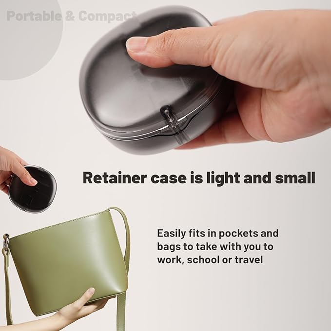 Newly designed double-layer retainer container case, special retainer case (with removal tool and brush), gift for women and men, compatible with Invisalign - Gray