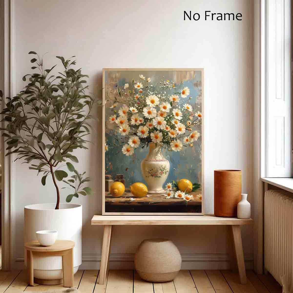 Lemon Tree Canvas Wall Art White Flowers Painting Rustic Fruit Pictures Vintage Lemon Wall Art Flowers In A Vase Canvas Still Life Kitchen Prints Farmhouse Country Pictures Vintage 16x24inch No Frame