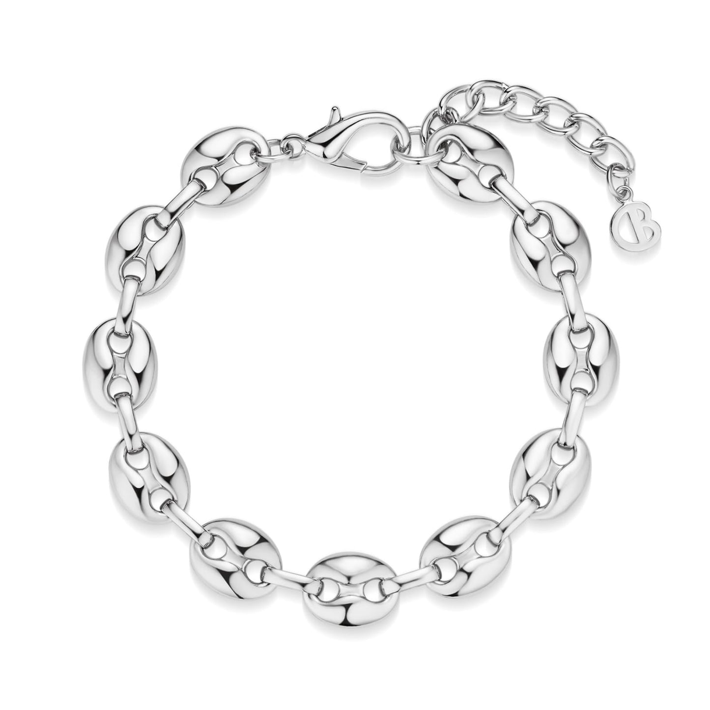 COBI Chunky Bracelets for Women, Paperclip Bracelets, Coffee Bean Chunky Link Bracelet, 18K Gold & Sterling Silver Plated, Stackable Thick Large Punk Jewelry-Coffee Bean Silver