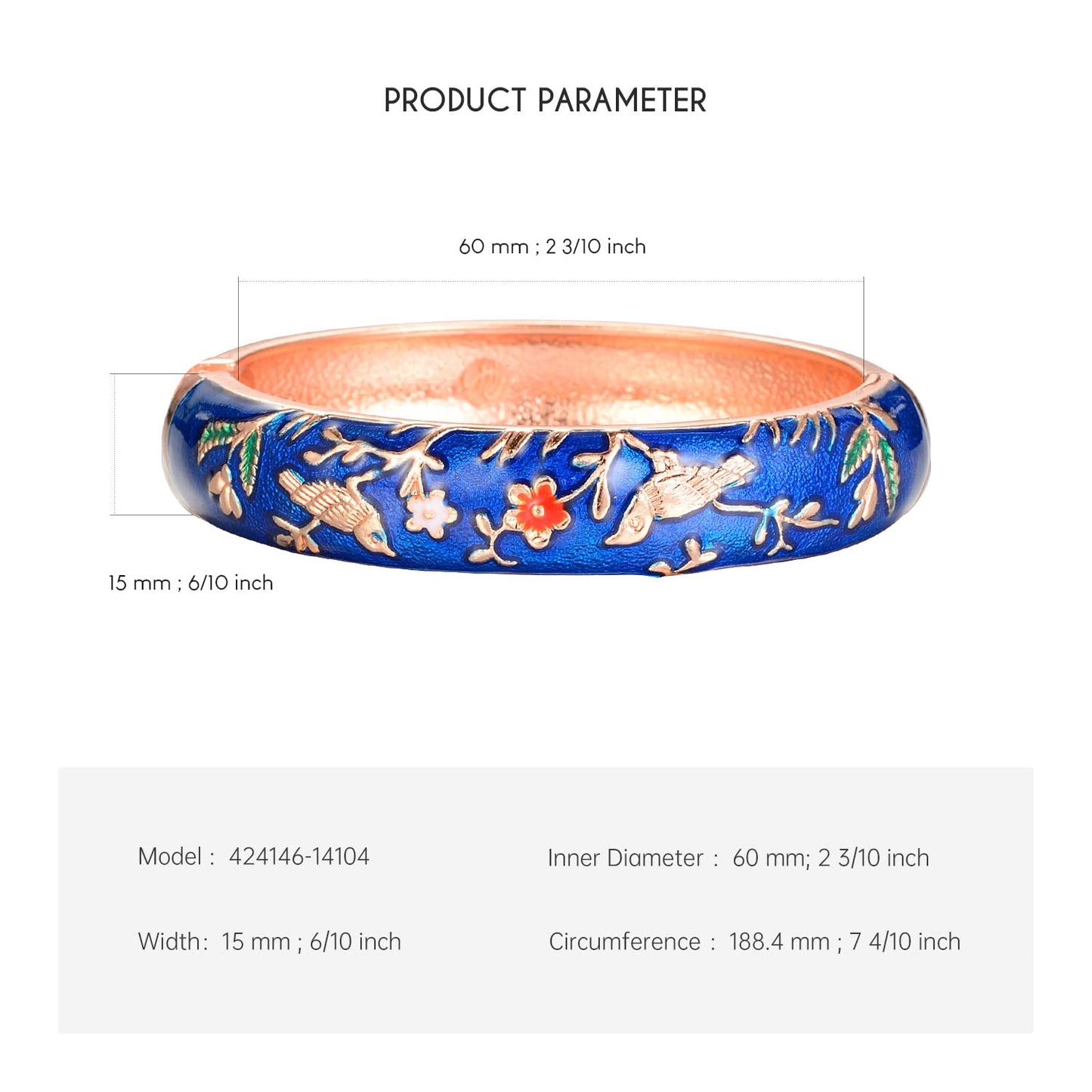 UJOY Colors Handcraft Jewelry Cloisonne Bracelet Enamel Bird Spring Hinged Womens Bangles Gifts Box 55C49 Navy Blue