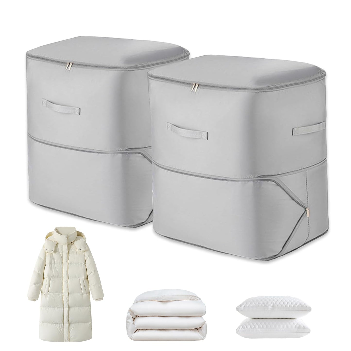2Pcs Super Space Saving Self Compression Organizer, Quilt Storage Bags, Self Compression Storages Bags, Storage Bags for Quilts, Sweaters, Blankets (grey)
