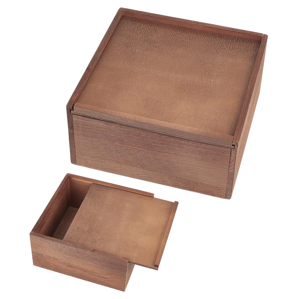 AHANDMAKER Wooden Keepsake Box, Personalized Engraved Wood Memory Box with Sliding Lid Rustic Storage Case for Jewelry Letters Wedding Anniversary Birthday Valentine's Day Gifts, 7.9x7.9x3.9 Inch