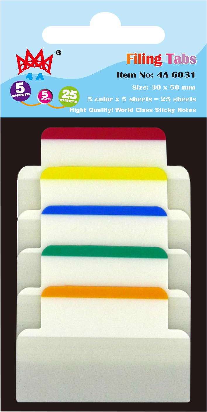 4A 100 Pcs Divider Sticky Tabs 1.2 x 2 in, Transparent Sticky Index Tabs Flags Page Markers for Books Notebooks Office School Supplies, 25 Sheets/Pack, 4 Packs, 4A 6031x4