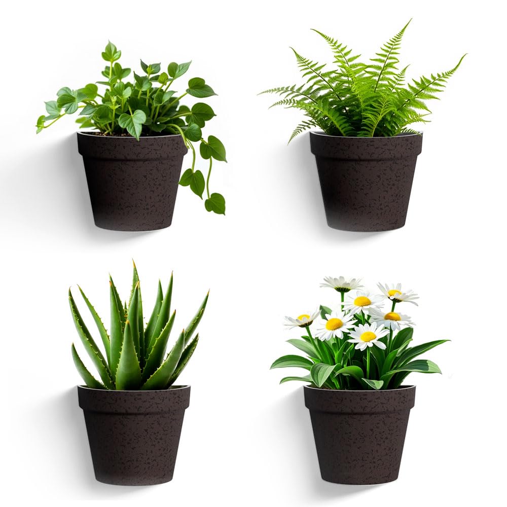 Asnext 2 Pack Plastic Wall Planter for Indoor Plants, 7.5 Inch Hanging Wall Planter Pots, Wall Mounted Succulent Planters (Iron)