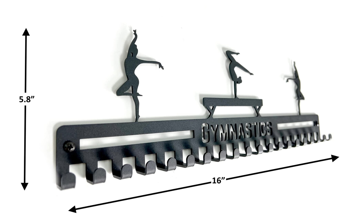 Gymnastics Medal Hanger Display, Ribbon Holder Rack, Metal Wall Mount Medal Holder Floating Shelves, 20 Easy Hang Hooks, Ribbon Display Wall Decor, Great Gift for Gymnasts, Cheerleaders (Black)