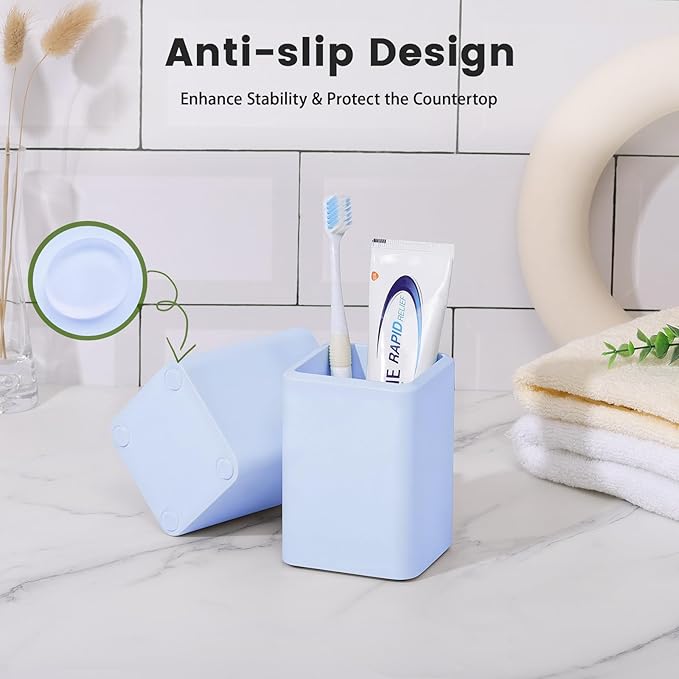 Luxspire Toothbrush Holders, 2 PCS Diatomite Toothbrush Cups, Fast Drying Toothbrush Holders for Bathroom, Toothpaste Holder for Bathroom Countertop, Blue