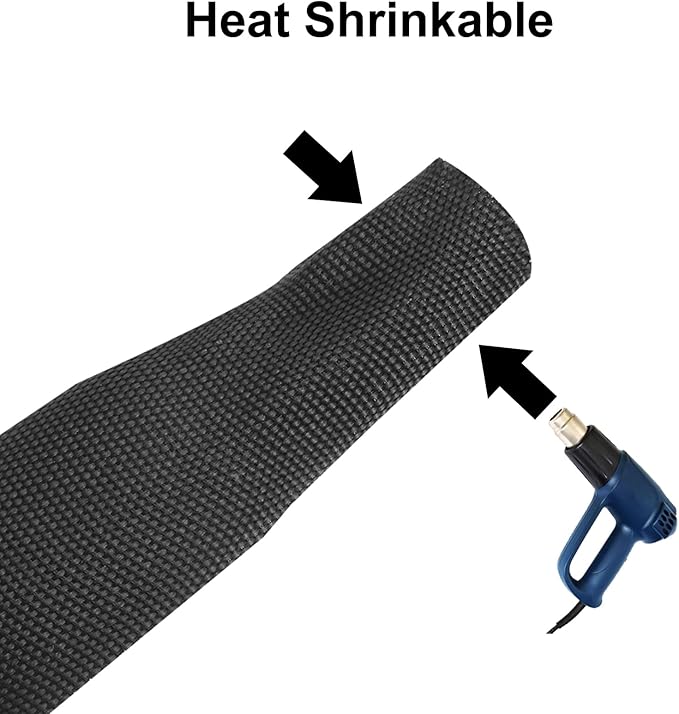 MECCANIXITY Braided Cable Sleeves Heat Shrinkable Fabric Sleeving, 2" 3ft Black 2:1 Ratio Heat Shrinkable Cord Protector for Harness Cable, Network Cable Protection, Cable Management
