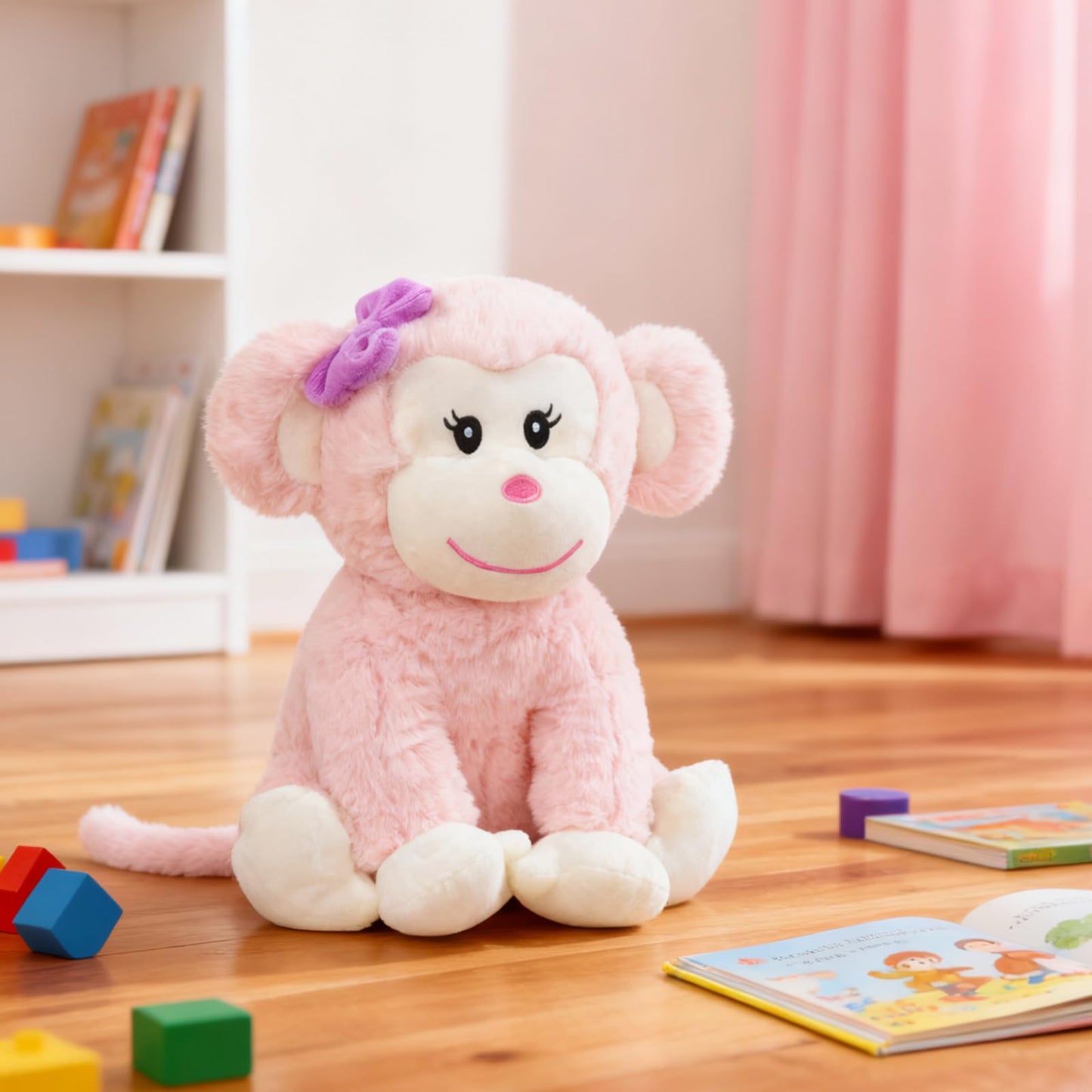 HollyHOME Monkey Stuffed Animal Cute Plush Monkey Toy Birthday for Girls 12 inch Pink