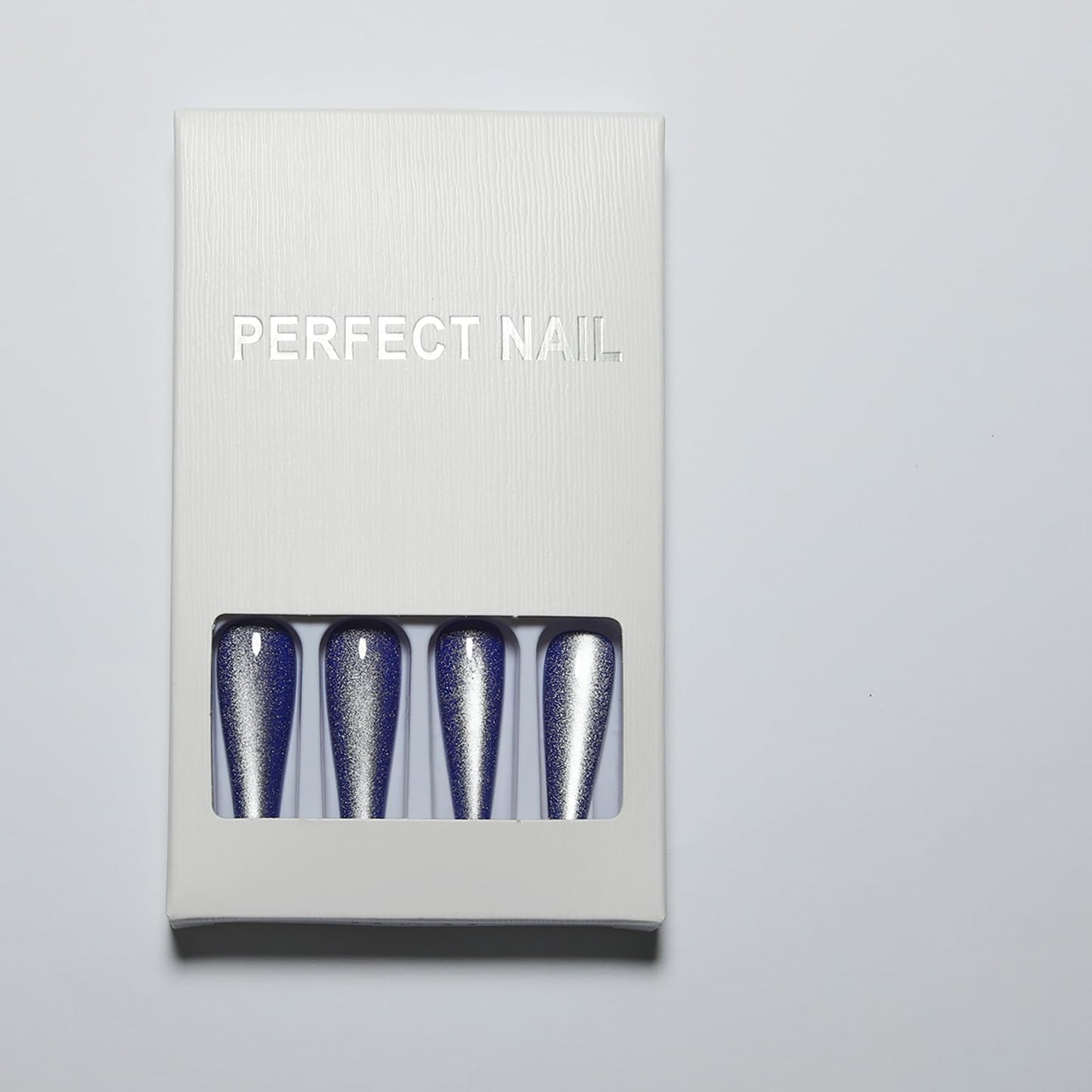 Handmade Press on Nails - Sea Blue Long Fake Nails | Velvet Effect Design False Nails | Glossy,Glitter,Gradient Color,Reusable Acrylic Nails | 12 Sizes - 24 Nail Kit with Jelly Glue