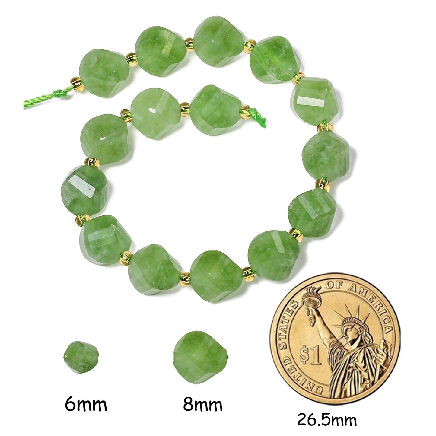 Yochus 42pcs Natural Green Jade Stone Beads for Bracelet，2strands 6mm Facted Twist Loose Gemstone Beads for Jewelry Making DIY Craft Necklace Earring