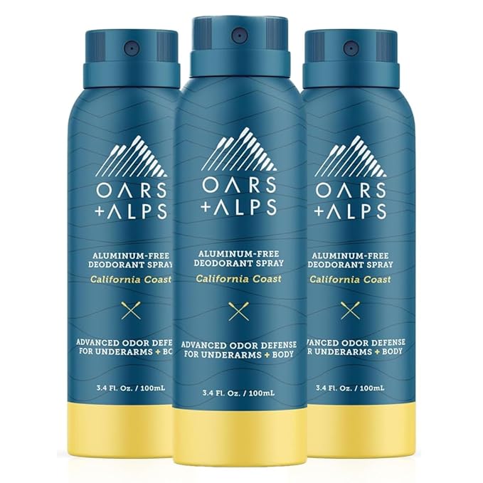 Oars + Alps Spray Deodorant for Men and Women, Aluminum Free Deodorant and Full Body Spray, California Coast, 3 Pack
