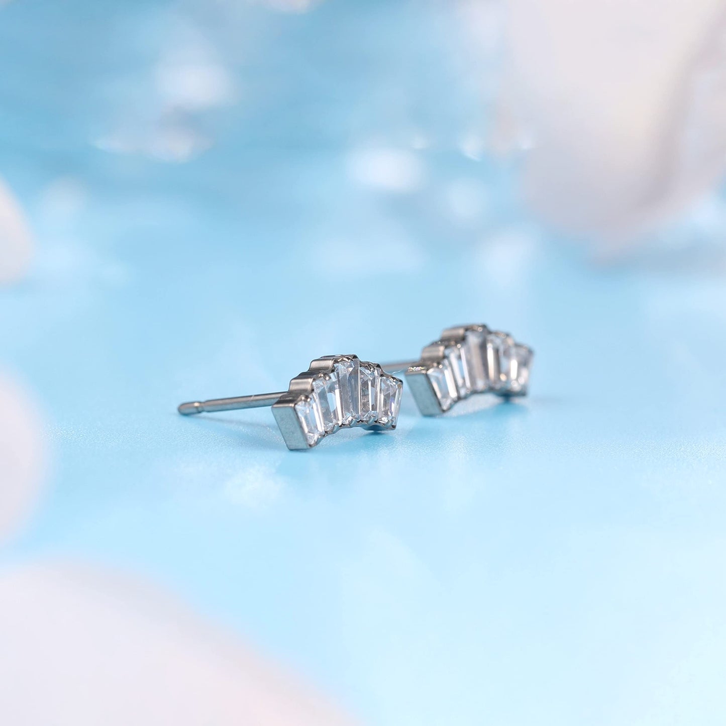 Limerencia Hypoallergenic G23 Pure Titanium Earrings | Crown Cubic Zirconia | F136 Implant Grade Piercing Studs| Suitable for Sensitive Ears Delicate Jewelry (White CZ Cluster)
