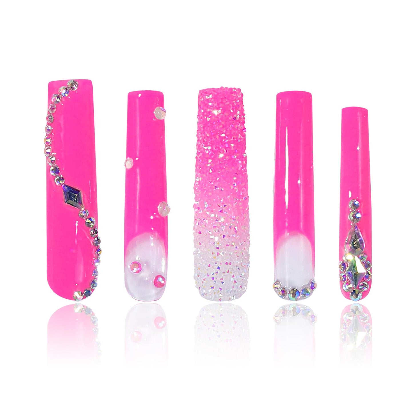 LOVFUL Press on Nails Pink Typhoon Square | Glitter Pink Fake Nails | Princess Nails | Stick on Nails | Square Long 2.2 in | H38 (M)