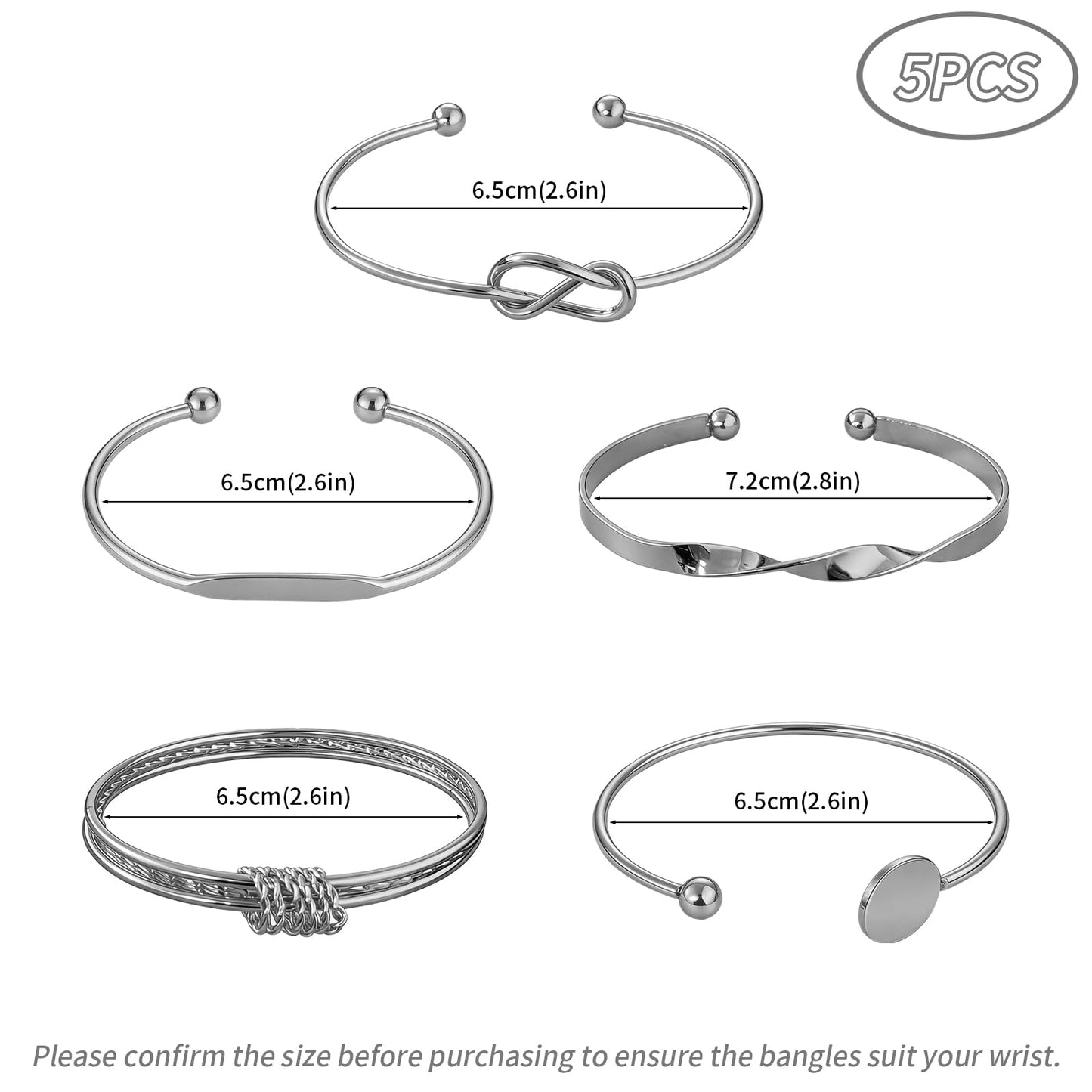 VEINARDYL Silver Bracelets set for Women, Silver Plated Bangles Cuff Bracelets Stack, Open Adjustable Bangles Fashion Accessories Jewelry Set for Gifts Birthday Valentines Day