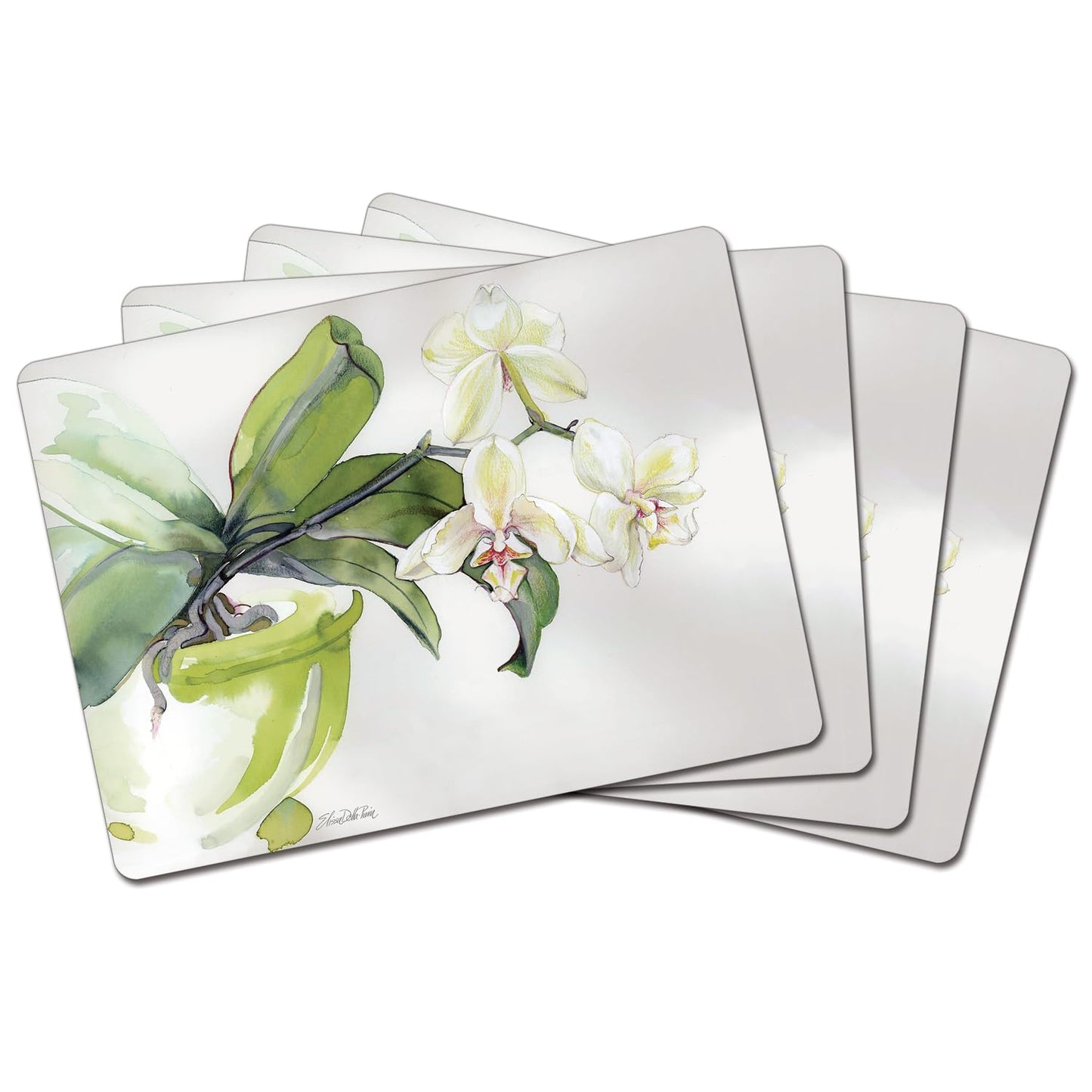 Cala Home White Orchid Premium Decorative Hardboard Tabletop Placemats 4-Pack Manufactured in The USA Heat Tolerant and Easily Wipes Clean