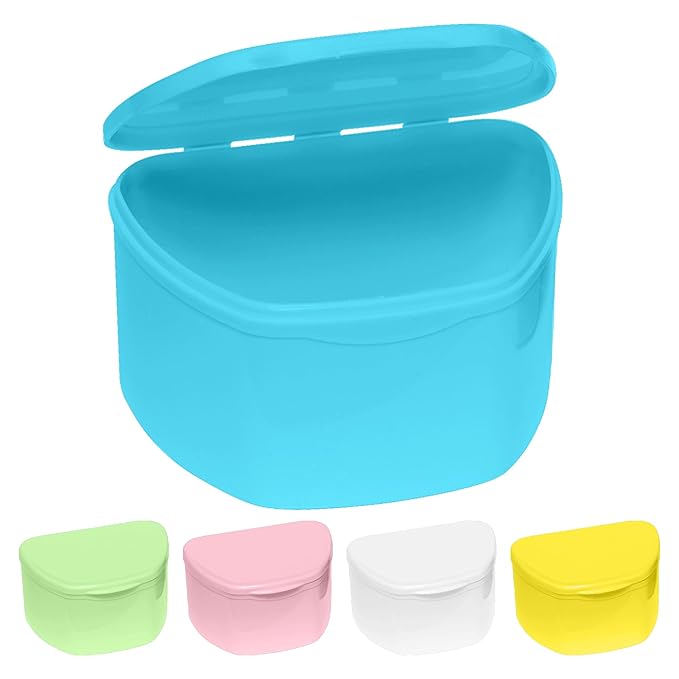 Denture Cases 5 Color Pack - Dental Box For Artificial Teeth, Mouth Guard, Night Guard, Gum Shields, Retainer - Denture Bath Container for Women and Men - Travel Denture Cup by PlastCare USA