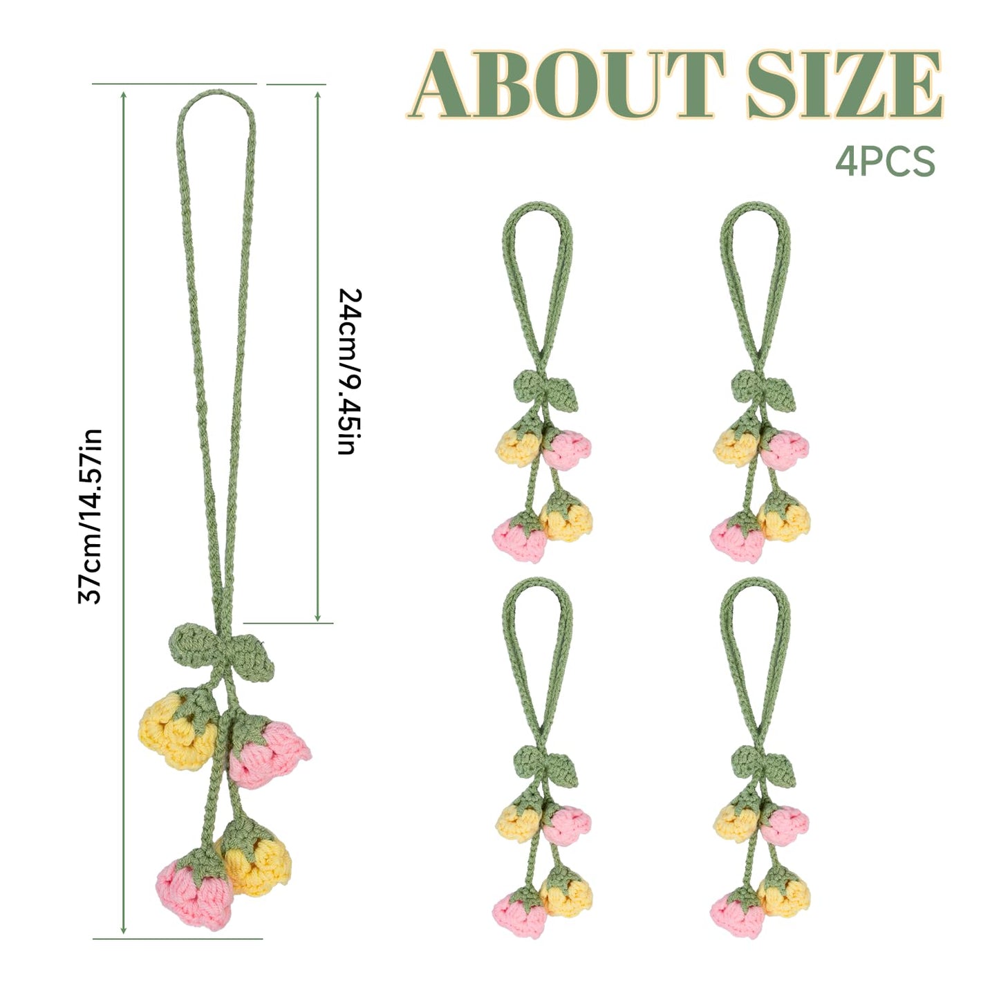 Flower Curtain Tiebacks, 4pcs Lily-of-The-Valley Curtains Holdbacks, Cute Curtain Holdbacks - No Drill Rope Holder, Drape Knitting Handmade for Nursery&Children's Room Decor (Pinkish/Yellow)
