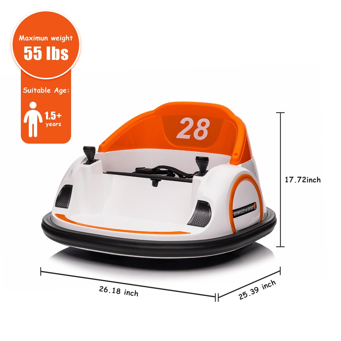 12V Kids Ride On Bumper Car Electric Vehicle for Toddlers Ride on Toy Bumping Car with Remote Control, Battery Display, 360°Spin, LED Lights, MP3, USB, Orange