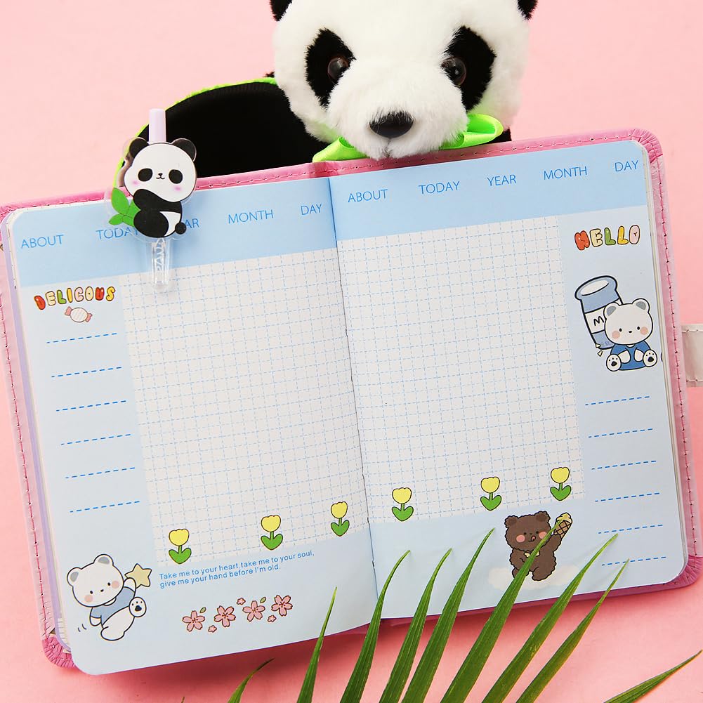 2 in 1 Cute Panda Theme Stationery Gift Box Set Includes 1 Pcs A6 Cartoon Panda Notebook Journal Hardcover Notepad Diary and Pen Gift for Birthday Christmas Kids Study Office School Supplies (Pink)