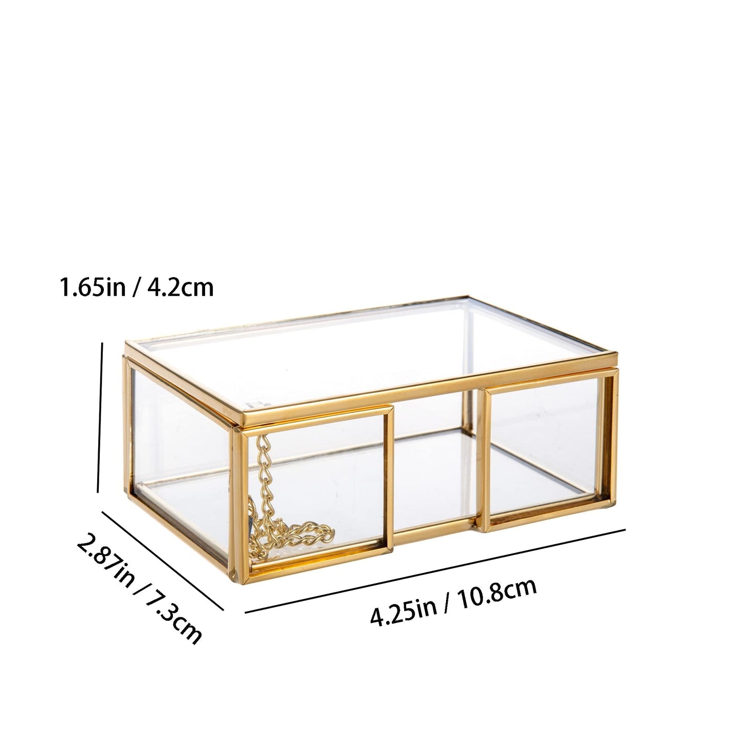 Feyarl Clear Gold Glass Business Card Box with Lid Name Card Display Organizer Container Collection Storage for Office Desktop CounterTop Meeting