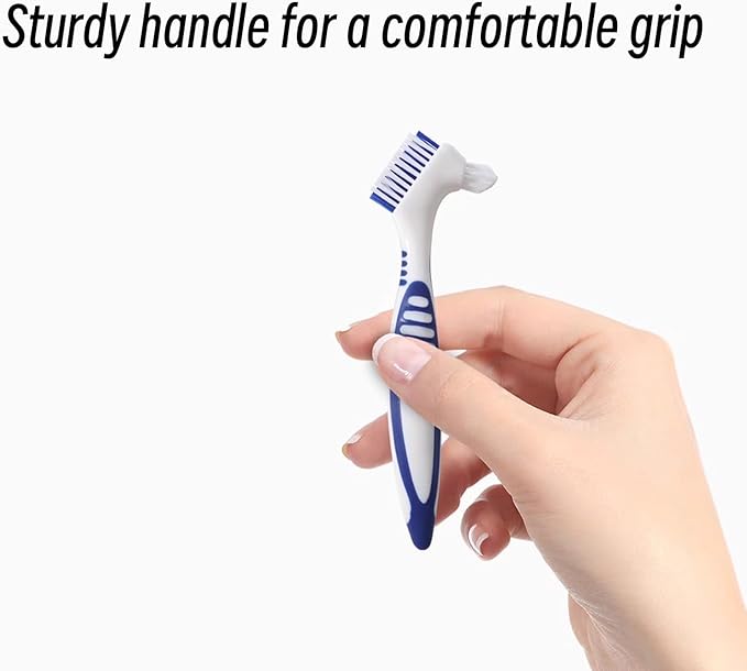 Denture Brush Dual Head Toothbrushes False Teeth Brush Denture Cleaning Kit Toothbrush (Purple, Orange)